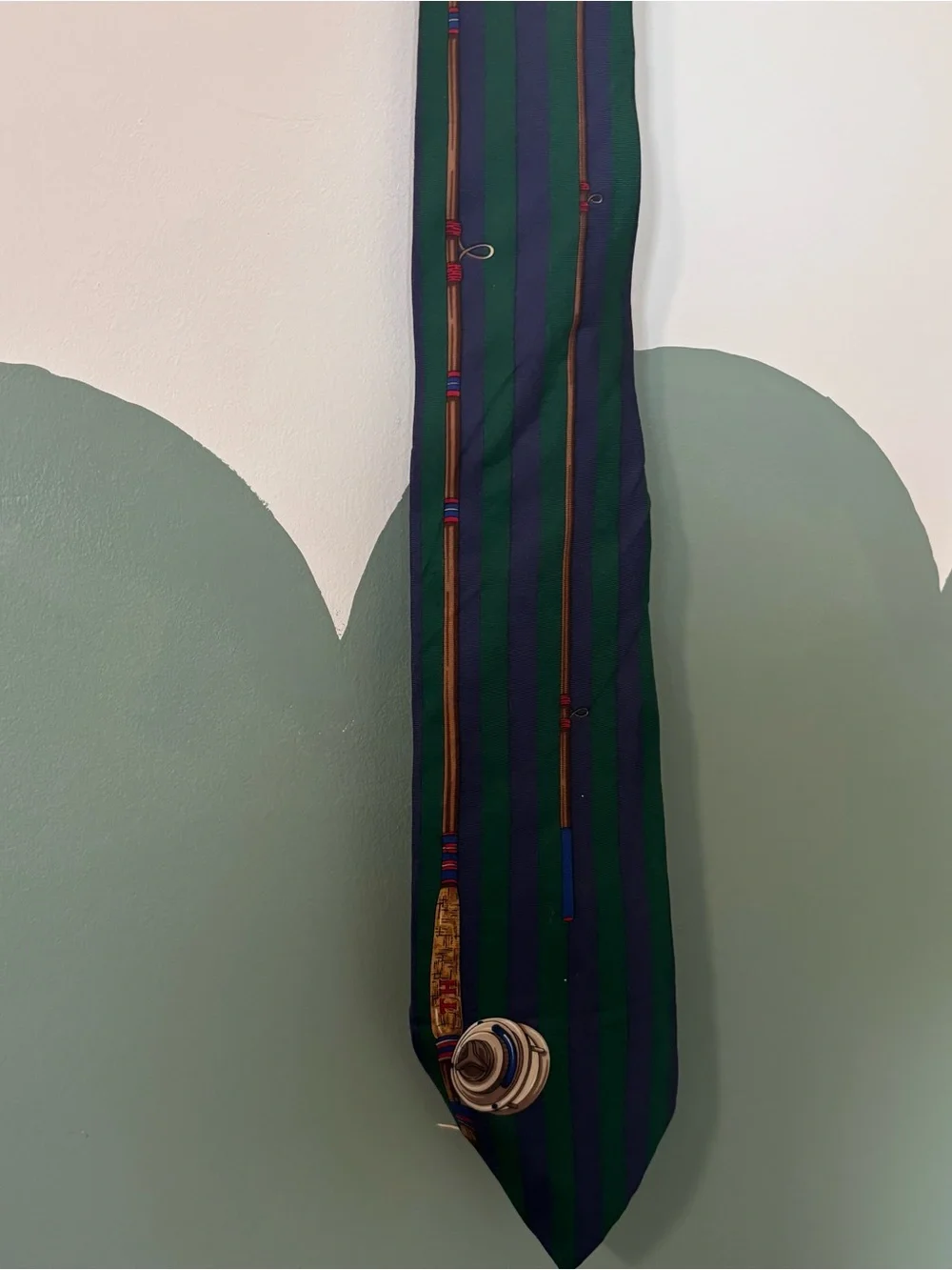 Vintage Tommy Hilfiger green and navy Fishing Pole Silk tie
